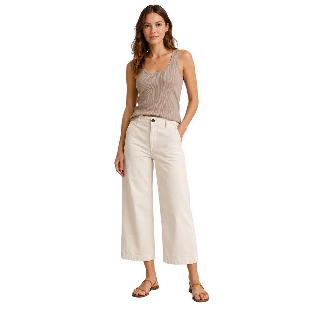 New Ella Moss Wide Leg Crop Pants Women 14 Cream High Rise Denim Pockets